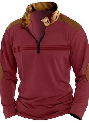 Men's Stitching Polo Shirt Long-sleeve Zipper Sports