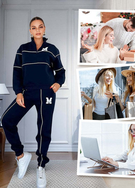 2-teiliges Lounge-Outfit für Damen, Pullover ohne Kapuze, Trainingsanzug-Set, Sweatshirt, Baggy-Mode, Jogginghose mit Taschen