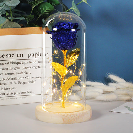 Cadeau de Saint-Valentin pour petite amie, fleurs de roses éternelles avec lumière LED dans un couvercle en verre, décoration de mariage, fête des mères, cadeau pour femme