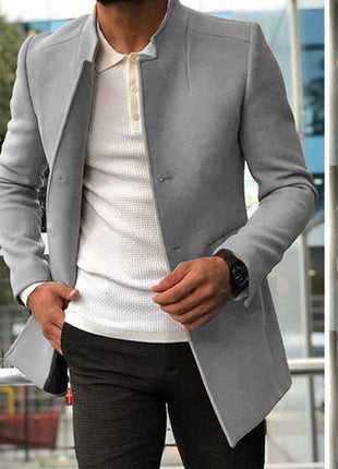 Men's Slim Coat Fashion Single-breasted Solid Color Business Jackets Fall And Winter Tops Outwear Clothing