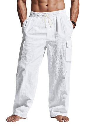 Workwear Multi-pocket Straight Linen Men's Trousers