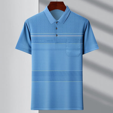 Men's Youth Polo Collar Stripes Real Pocket T-shirt Polo Shirt