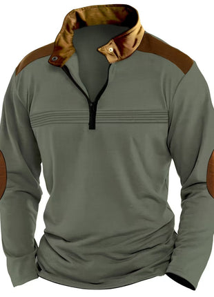 Men's Stitching Polo Shirt Long-sleeve Zipper Sports