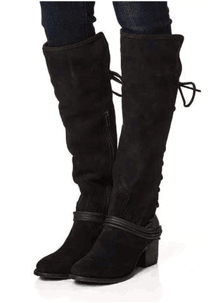 Damen Stiefel mit Blockabsatz und hohem Absatz und Bandage