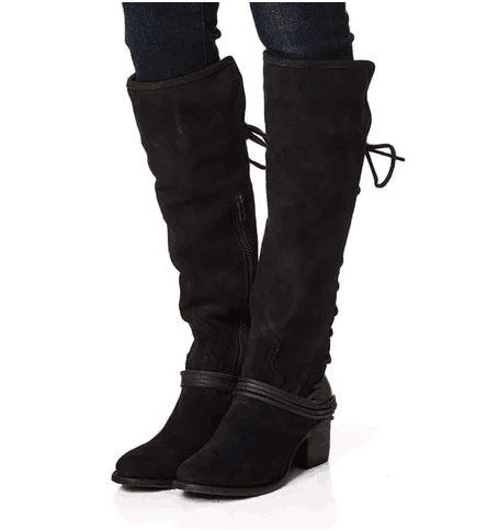 Damen Stiefel mit Blockabsatz und hohem Absatz und Bandage