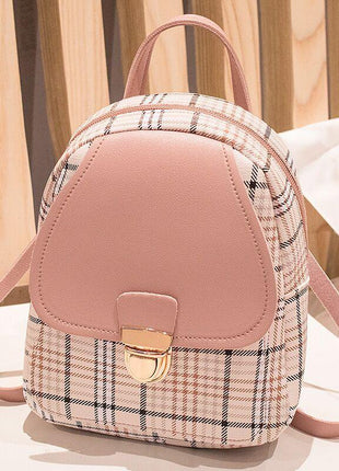 Ladies Check Lock Small Backpack One Shoulder Diagonal Handbag Coin Purse