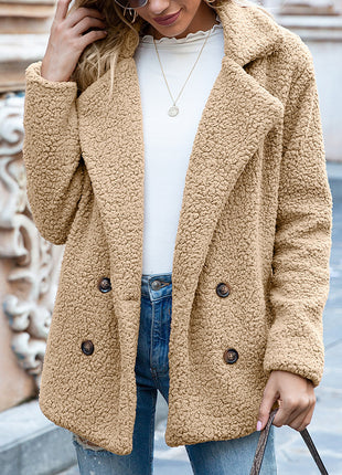 Loose Lapel Fluffy Coat Winter Button Jacket Cardigan Outwear For Women Clothing