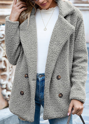 Loose Lapel Fluffy Coat Winter Button Jacket Cardigan Outwear For Women Clothing