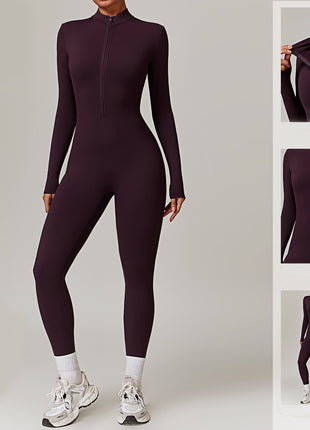 Warm Zipper Long-sleeved Jumpsuit Yoga Fitness Sports Pants Breathable Bodysuit Women's Clothing