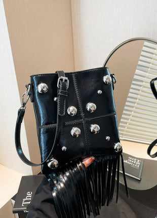 Studded Shoulder Tassel Trendy Crossbody Bag