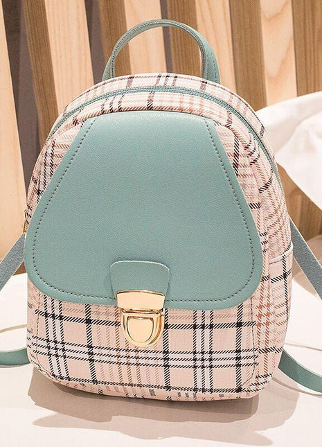 Ladies Check Lock Small Backpack One Shoulder Diagonal Handbag Coin Purse