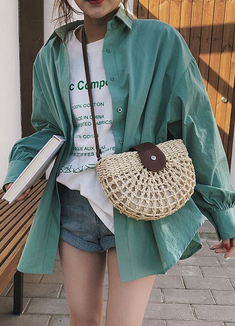 One-Shoulder Saddle Bag Fashion Messenger Straw Bag