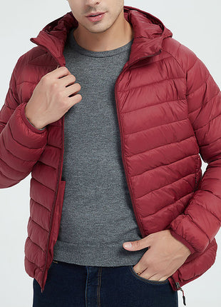 Men's Lightweight Hooded Coat Winter Warm Solid Color Zipper Jacket Fashion Portable Outerwear Top Clothing