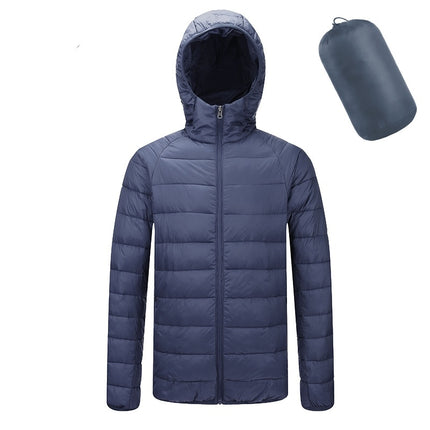 Manteau à capuche léger pour homme, veste d'hiver chaude à fermeture éclair de couleur unie, vêtements d'extérieur portables à la mode