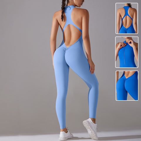 Solide Beauty-back Lange Hosen Jumpsuit Yoga Fitness Running Dance Slim Bodysuit Damen Sportbekleidung