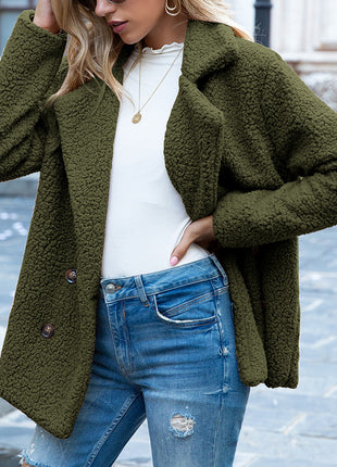 Loose Lapel Fluffy Coat Winter Button Jacket Cardigan Outwear For Women Clothing