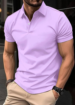 Summer Short Sleeve Polo Shirt Men Solid Color Button Lapel Button Top