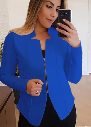 Women's Solid Color Top Zipper Jacket Small Suit