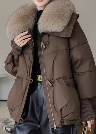 Down Cotton-padded Jacket Women's Short Fur Collar Thickened Coat Winter Clothing