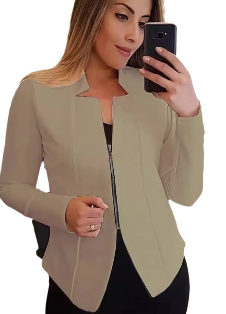 Veste zippée de couleur unie pour femme, petit costume