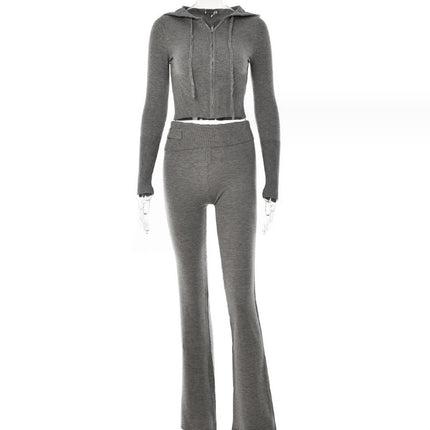 Ensemble sweat à capuche et pantalon long taille haute pour femme, tenue de loisirs sexy avec fermeture éclair et manches longues