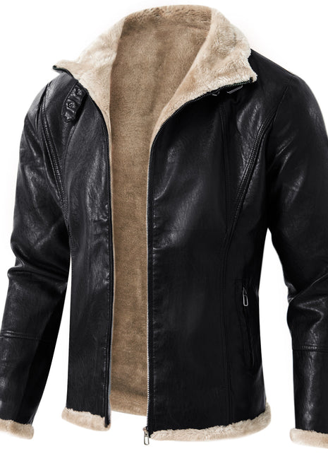 PU Leather Men's Coat Winter Warm