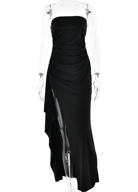 Trägerloses, geteiltes, langes Kleid, Sommermode, plissiertes Brautjungfernkleid für Damen, Party, Hochzeit, Kleidung