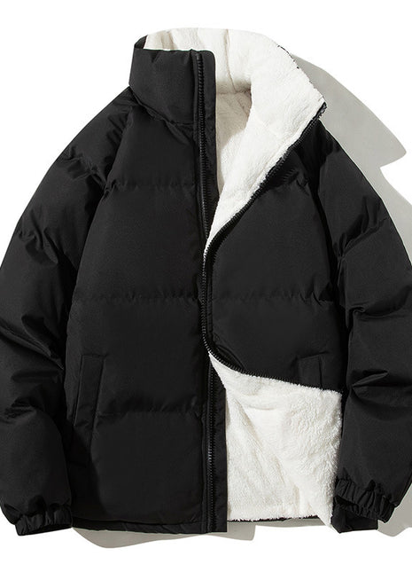 Manteau à col montant pour couple avec poches, veste épaisse en peluche chaude pour l'hiver, pour femme et homme, vêtement d'extérieur ample