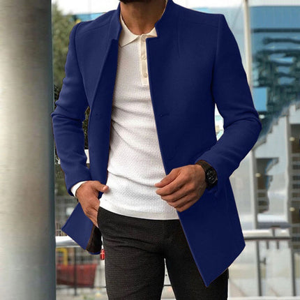 Manteau Slim pour Homme Mode Simple Boutonnage Couleur Unie Vestes D'affaires Automne Et Hiver Hauts Vêtements D'extérieur