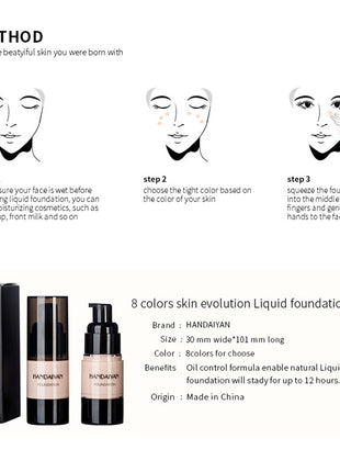 HANDAIYAN Full Cover Foundation Waterproof Moisturizer fond de teint couvrant Face Liquid Foundation Base Makeup for Dark Skin