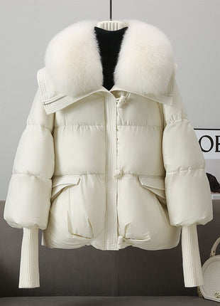 Down Cotton-padded Jacket Women's Short Fur Collar Thickened Coat Winter Clothing