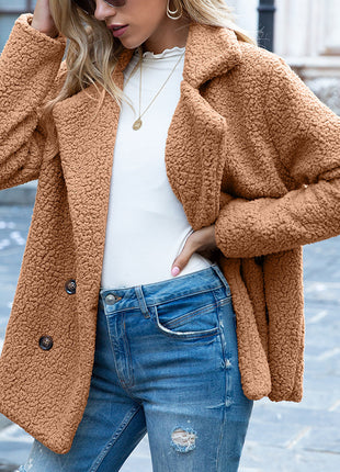 Loose Lapel Fluffy Coat Winter Button Jacket Cardigan Outwear For Women Clothing