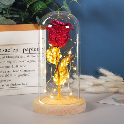 Cadeau de Saint-Valentin pour petite amie, fleurs de roses éternelles avec lumière LED dans un couvercle en verre, décoration de mariage, fête des mères, cadeau pour femme