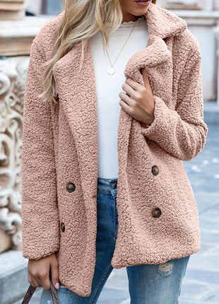 Loose Lapel Fluffy Coat Winter Button Jacket Cardigan Outwear For Women Clothing