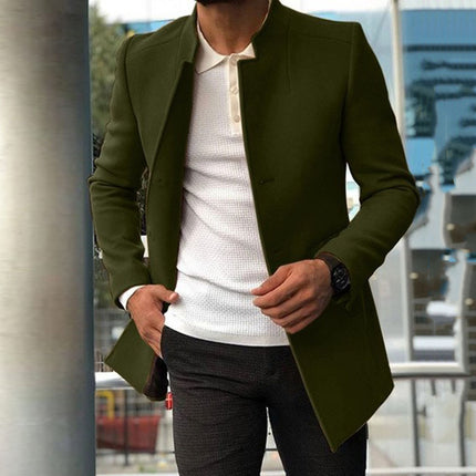 Manteau Slim pour Homme Mode Simple Boutonnage Couleur Unie Vestes D'affaires Automne Et Hiver Hauts Vêtements D'extérieur