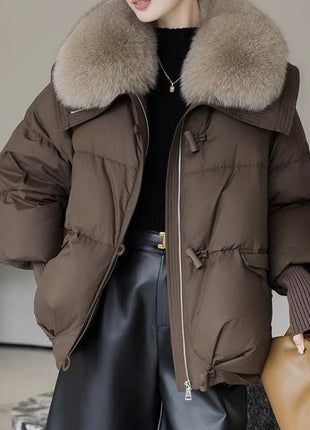 Down Cotton-padded Jacket Women's Short Fur Collar Thickened Coat Winter Clothing