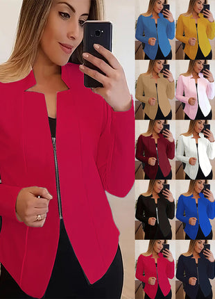 Women's Solid Color Top Zipper Jacket Small Suit