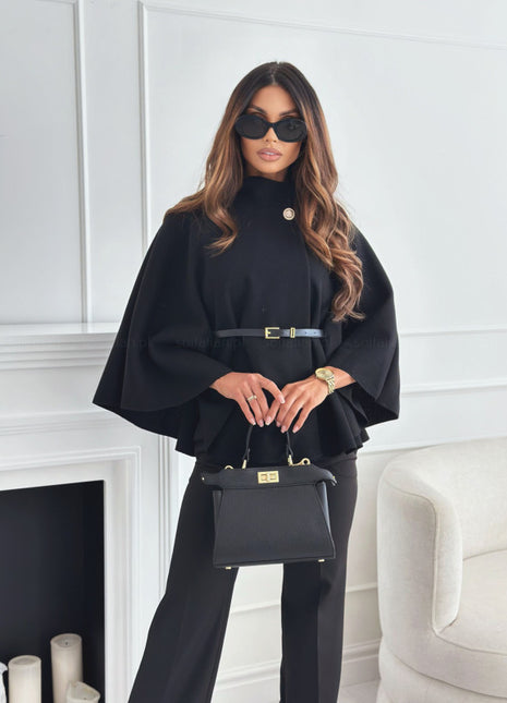 Nouveau col montant manches chauve-souris cape haut avec ceinture ins mode tempérament veste pull en laine vêtements d'extérieur pour femmes vêtements