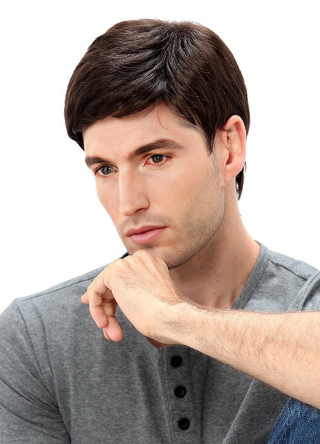 Perücke Herren Side Bangs Kurzes glattes Haar Chemiefaser Vollkopfperücke