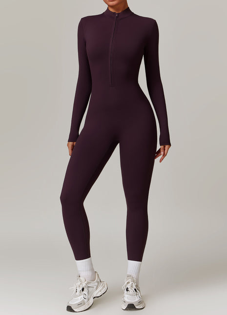 Warm Zipper Long-sleeved Jumpsuit Yoga Fitness Sports Pants Breathable Bodysuit Women's Clothing