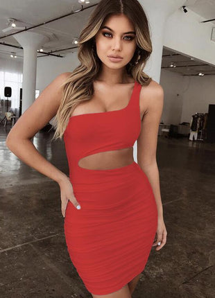 Slim One-shoulder Short Dress Sexy Fashion Hollow Mini Dresses For Women