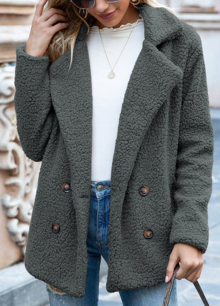 Loose Lapel Fluffy Coat Winter Button Jacket Cardigan Outwear For Women Clothing