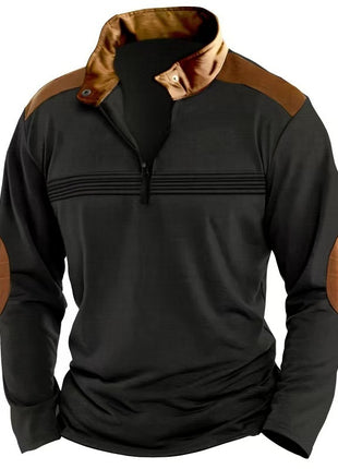 Men's Stitching Polo Shirt Long-sleeve Zipper Sports