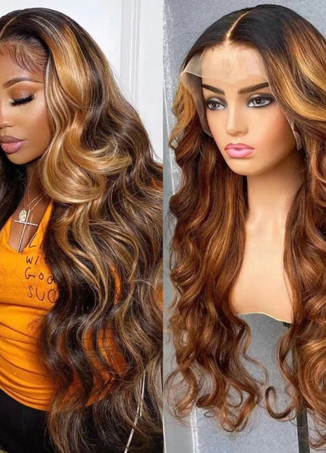 Front Lace Wig Long Roll Gradient Color Women's Big Wave Head Cover