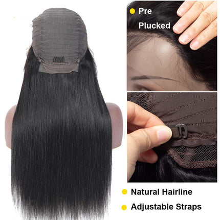 Perruque synthétique mi-longue en cheveux raides pour femme avec dentelle frontale noire