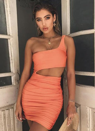 Slim One-shoulder Short Dress Sexy Fashion Hollow Mini Dresses For Women