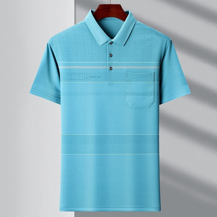 Men's Youth Polo Collar Stripes Real Pocket T-shirt Polo Shirt