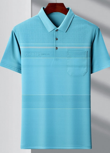 Men's Youth Polo Collar Stripes Real Pocket T-shirt Polo Shirt