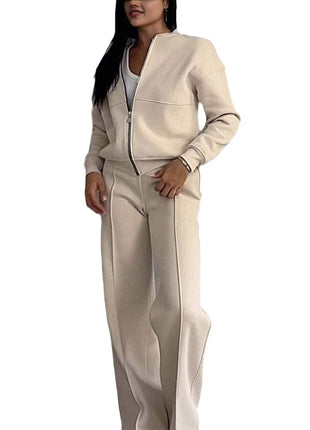 Women's Sports Suits Zipper Jacket And Wide Leg Pants Two-piece Set