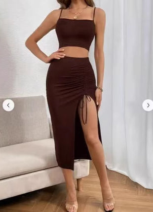 Slim Fit Sleeveless Split Mid-length Dress Set Women